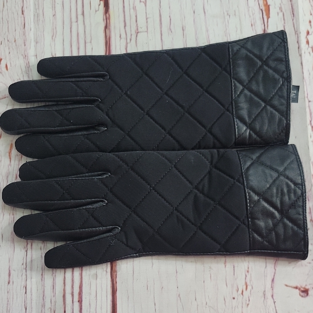 Quilted Black Leather And Nylon Gloves Size Medium